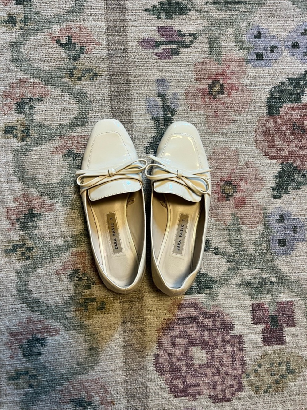 Zara Cream Bow-Trim Loafers